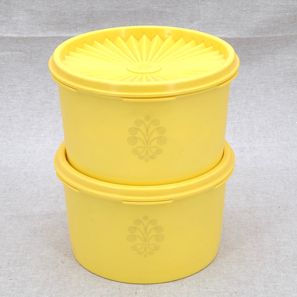 Vintage Tupperware Yellow Servalier Canisters 1298 & Lids 810 Set of 2 EXCELLENT